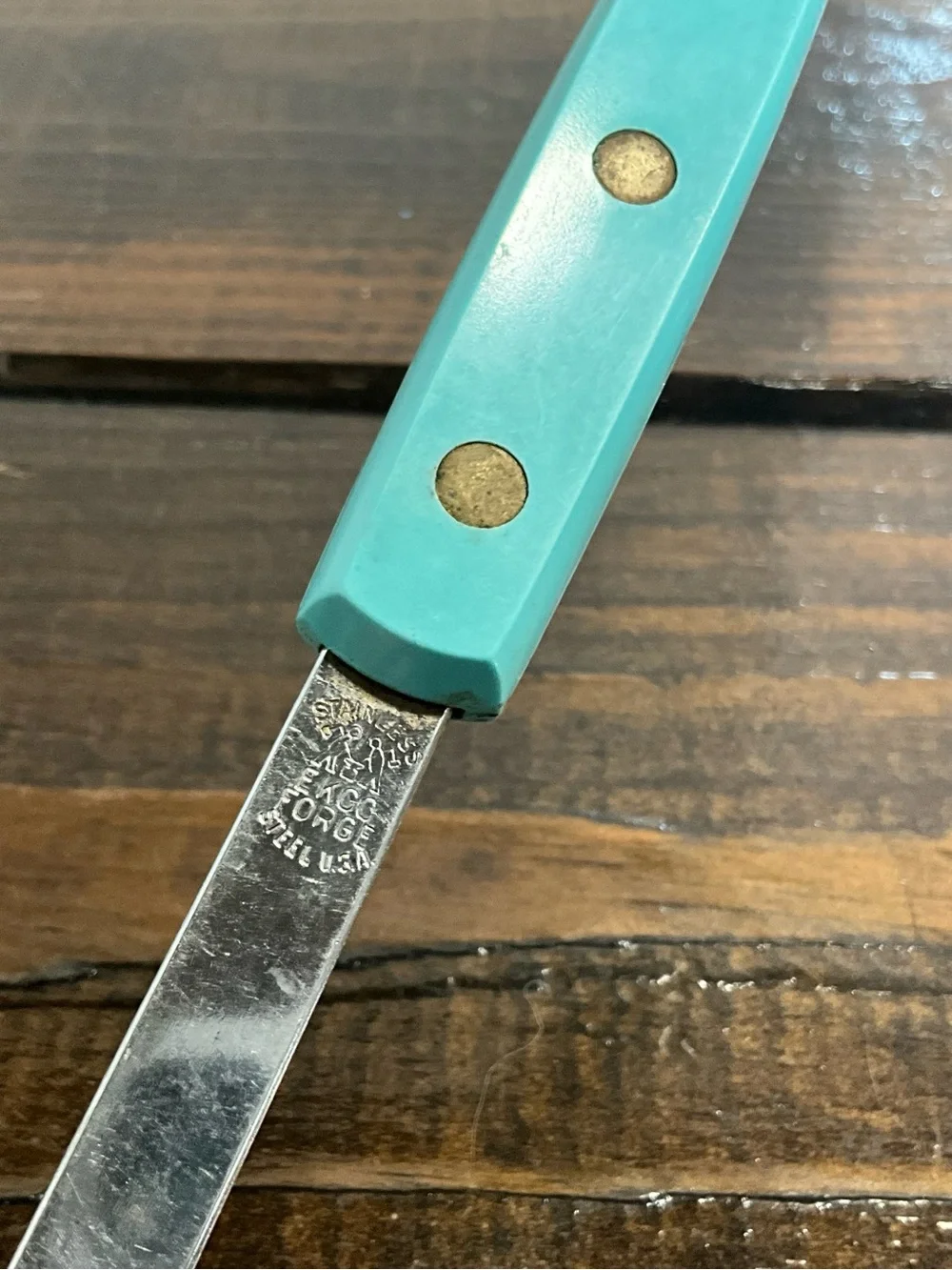 Vintage EKCO Forge Stainless Steel Ladle with Turquoise Blue Handle MCM